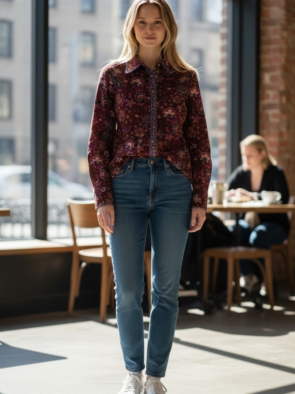 Robert Graham Burgundy Floral Button-Up Blouse sz L